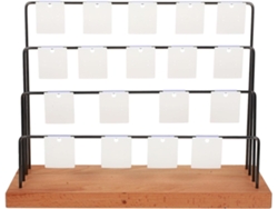 Soporte Expositor De Pendientes De Madera Oscura Con Varias Capas Y Tarjetas Para Organizar Joyas.