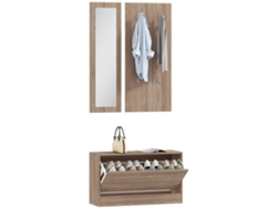 Conjunto de 3 piezas de mobiliario para recibidor con banco para zapatos, perchero y espejo, de madera para dormitorio, 80x27x46,5 cm, marrón oscuro.