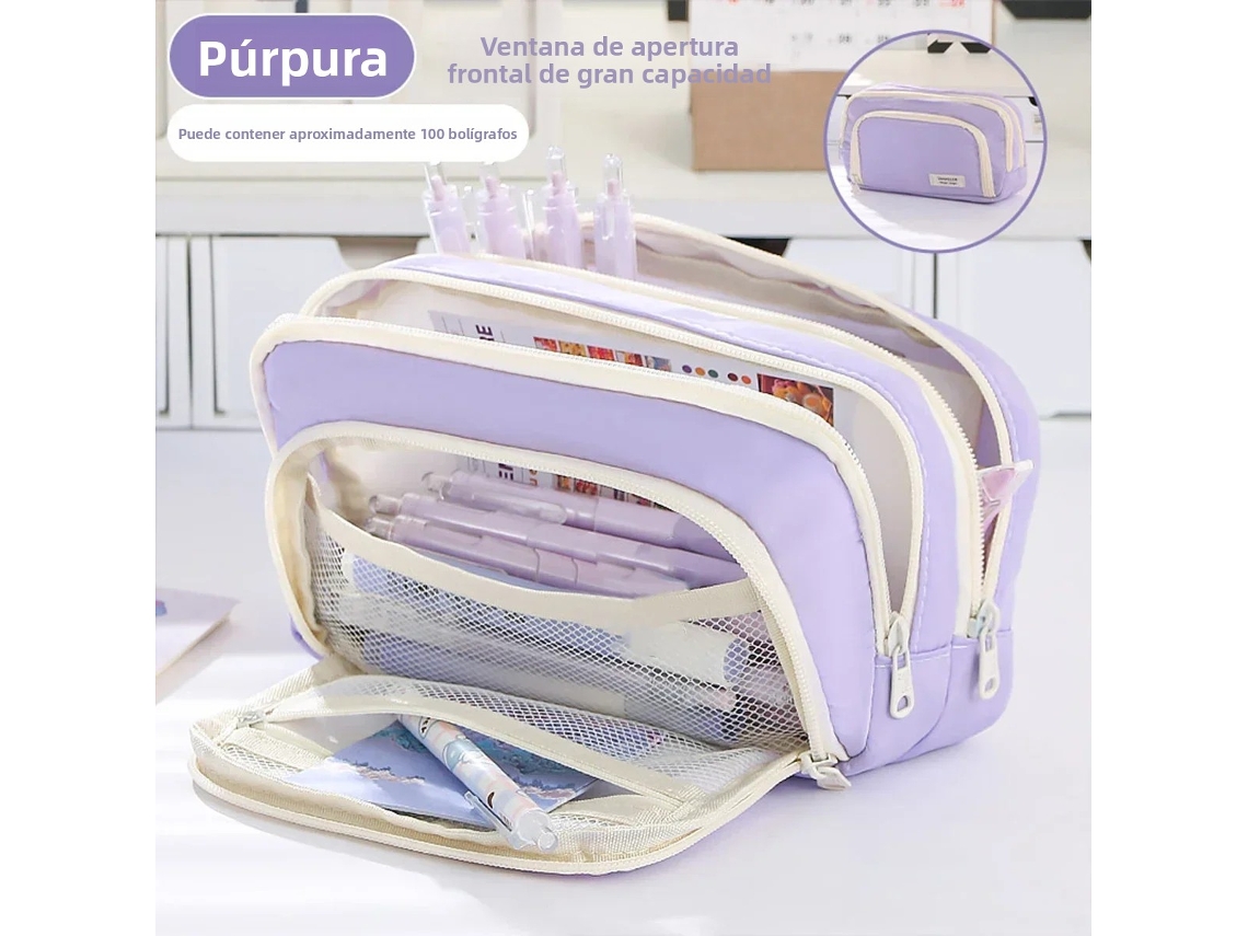 (morado) Lindo Estuche Para Lápices Multicapa, Gran Capacidad, Duradero.
