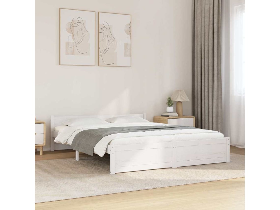 Estructura De Cama Doble Sin Colchón Madera Blanco 150x200 Cm