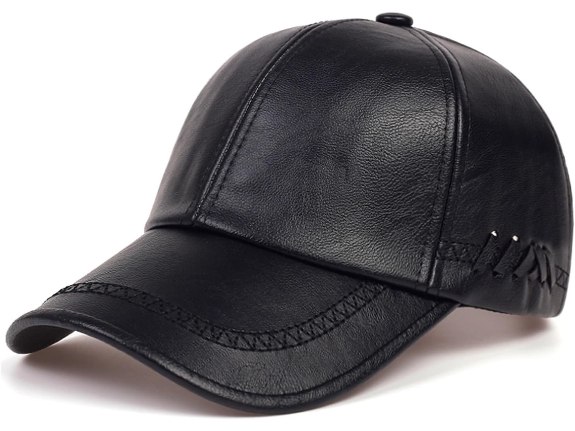 Gorra de béisbol de cuero sólido para hombre y mujer, gorro negro cálido para otoño. SFUSHOS