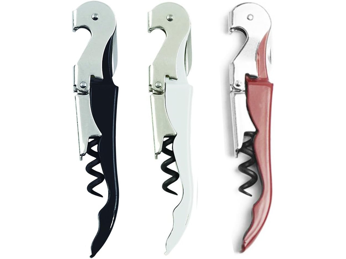 3 Sacacorchos Acero Inox 3 En 1 Blanco/negro, Bisagra Doble