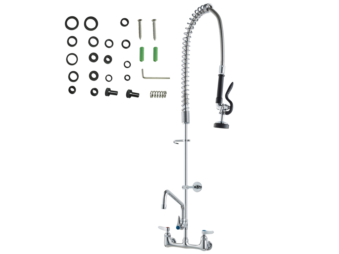 Grifo para fregadero de cocina Succebuy, montaje en pared, comercial, manguera de enjuague, 44 pulgadas de alto