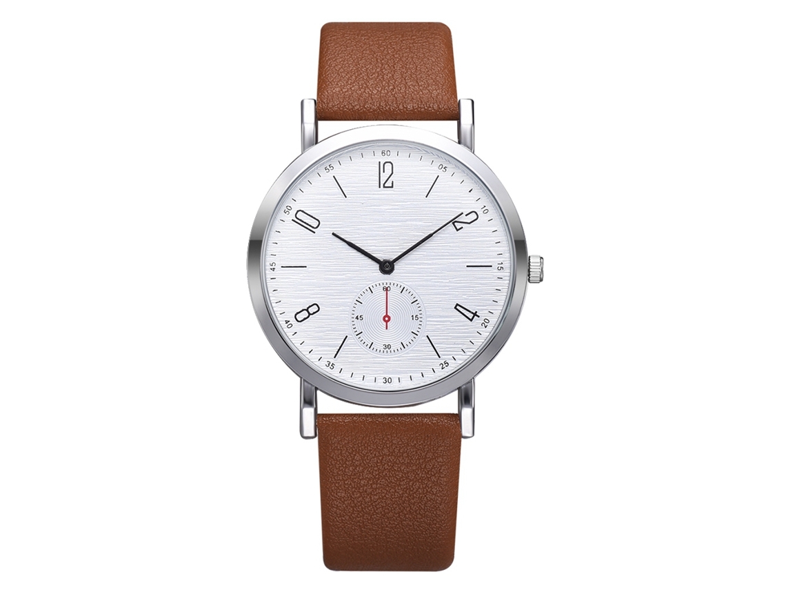 Reloj De Pulsera Casual Simple Para Hombre De Cuero Pu Número De Cuarzo (marrón Blanco)