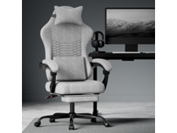 Silla Gaming Con Tejido De Masaje, Reposacabezas Y Reposapiés, Color Gris Claro.