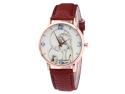 Reloj De Cuero Para Hombre/mujer Dial Redondo Reloj De Pulsera De Cuarzo (café Oscuro)