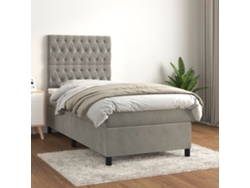 Cama box spring con colchón terciopelo gris claro 100x200 cm