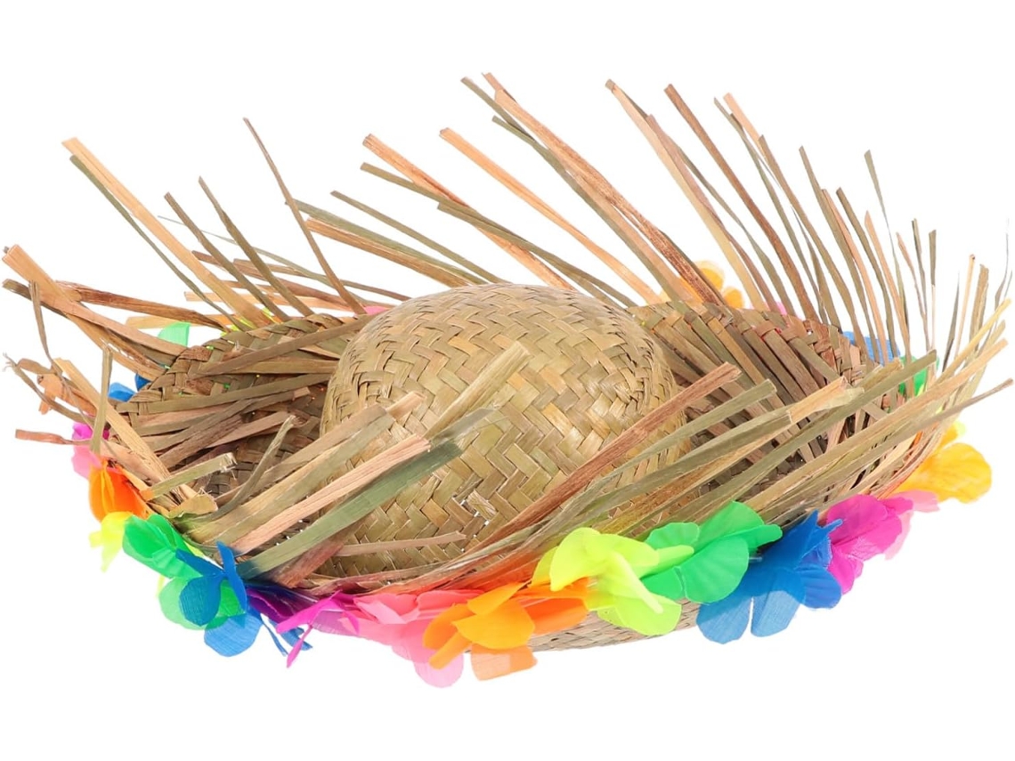 Chapéu De Palha Beachcomber Lei Hula Com Flores Havaianas, Acessório Para Festa De Verão