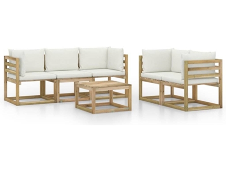 Conjunto 6 de muebles de jardín VIDAXL con cojines crema
