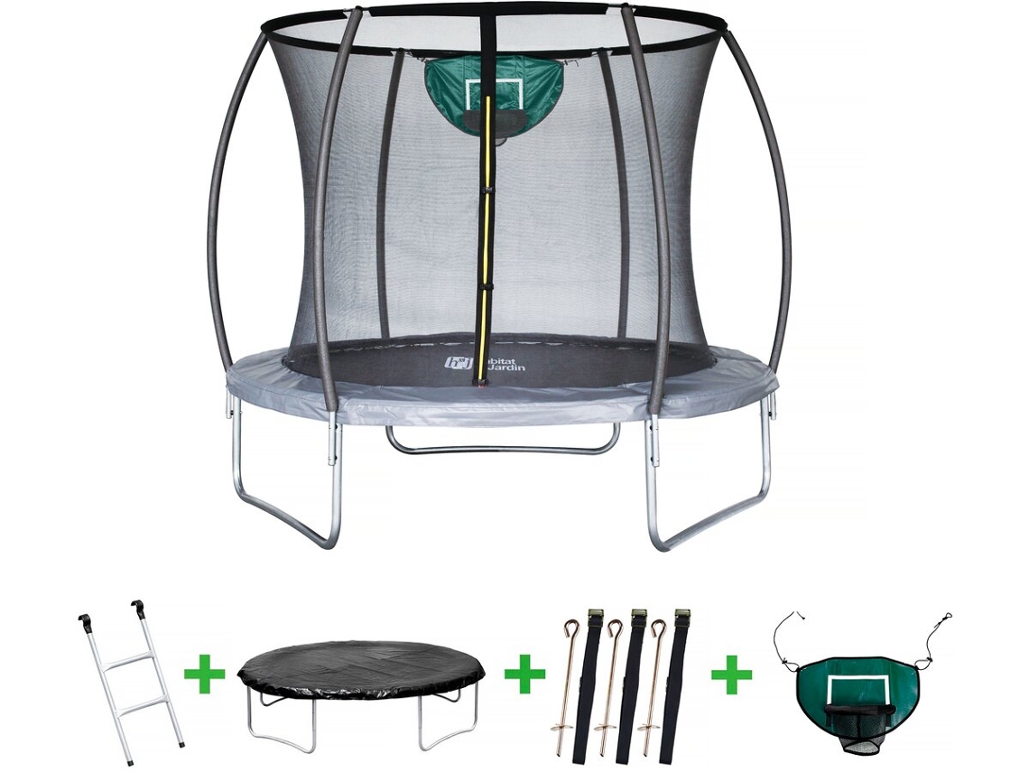 Trampolín con red de salto interior Ø 4,60 m gris Habitat Et Jardin