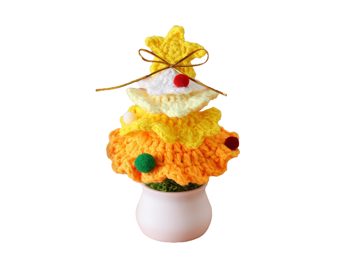 Pequeño Árbol De Navidad Amarillo De Ganchillo Para La Decoración Del Hogar Y La Tienda.