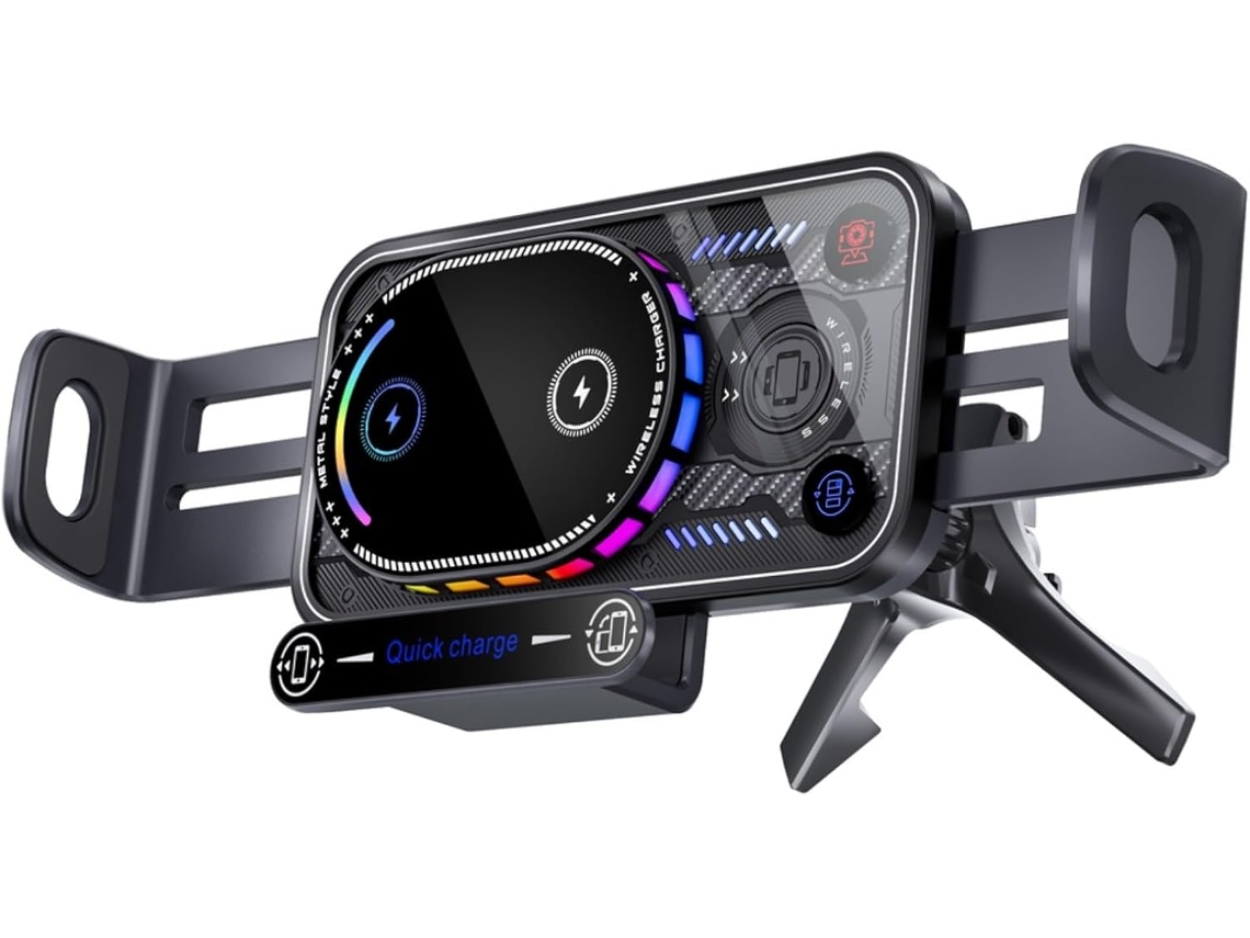 Cargador De Coche Con Cable De 15 W Con Luz Led Y Soporte Para Teléfono Con Pinza.