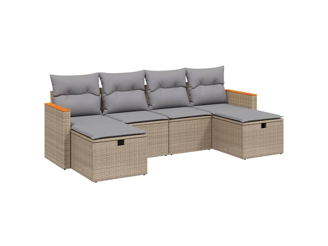 Conjunto 6 de sofás jardín con cojines beige mezcla VIDAXL ratán PE