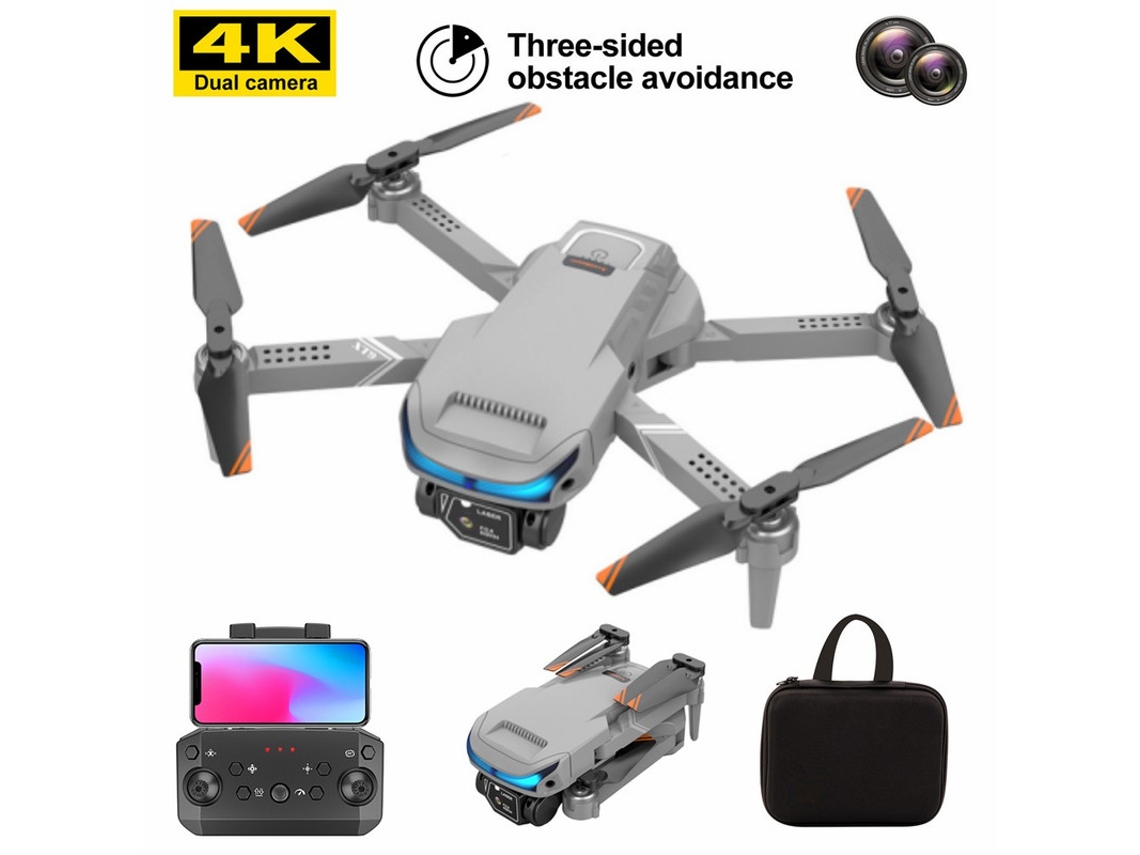 Mini dron plegable XT9 con cámara 4K HD (3 baterías - Duración de la batería: 15 min - Gris)