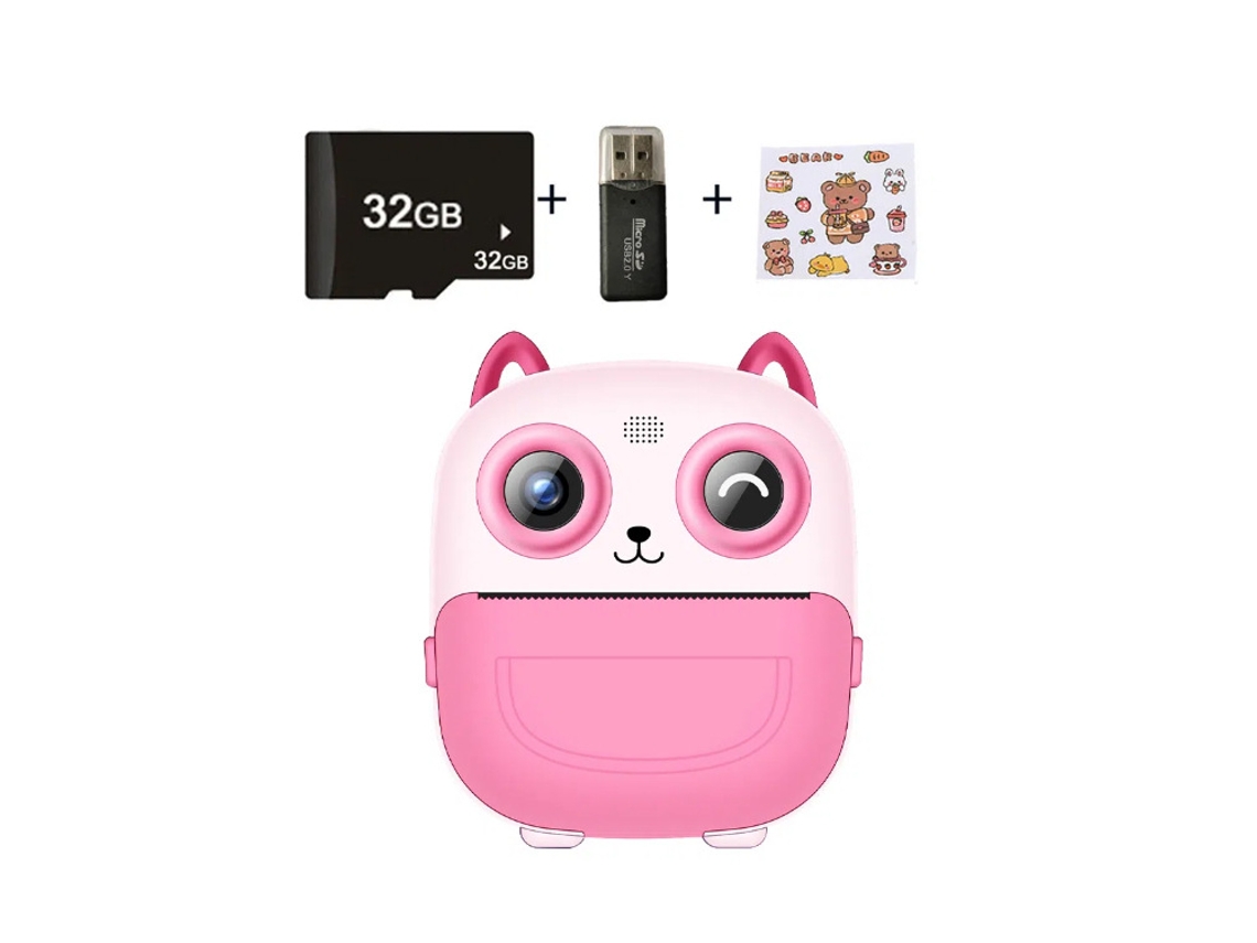 Camara Compacta Para Niños Hd Impresión Térmica Infantil Cámara Digital Rosa + 32G + Lector De Tarjetas CHRUI