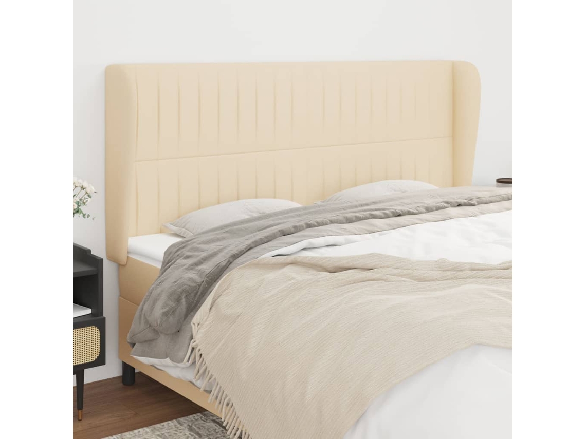 Cabecero Con Orejas De Tela Color Crema 163x23x118/128 Cm