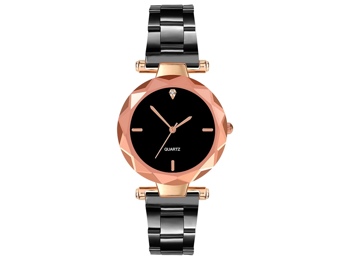 Reloj De Pulsera Analógico De Cuarzo Unisex Negro Con Brazalete De Acero Inoxidable.