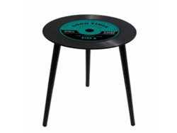 Mesa Lateral Pequena Redonda De Disco De Vinil, Vidro E Madeira, 41 X 40 Cm Balvi