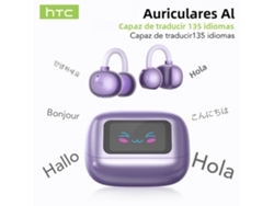 Auriculares Bluetooth con pantalla LCD, traductor de IA, ganchos para la oreja inalámbricos y cancelación de ruido. Mdug (morado)