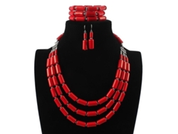 Juego De Joyería Para Mujer Acero Inoxidable Collar Pendiente Arete Pulsera Moda Geométrico Oro Plado Rojo