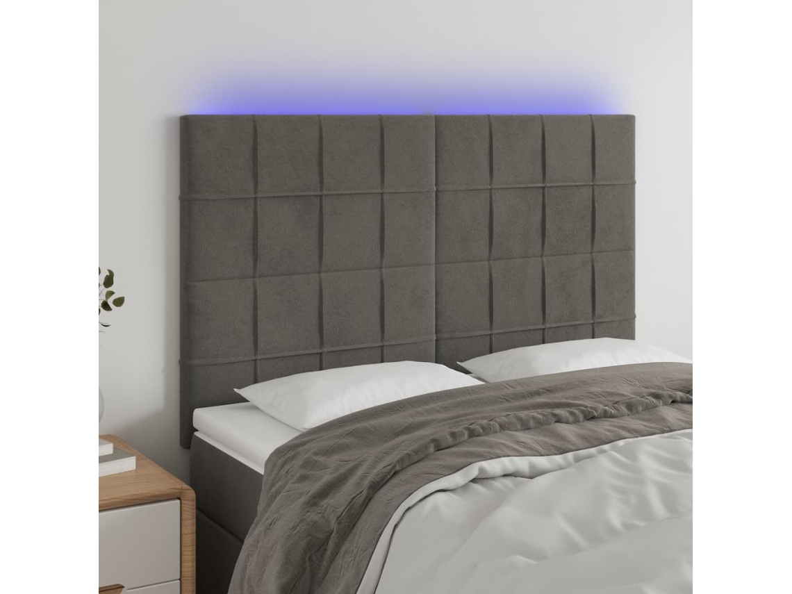 Cabecero Con Luces Led Terciopelo Gris Oscuro 144x5x118/128 Cm