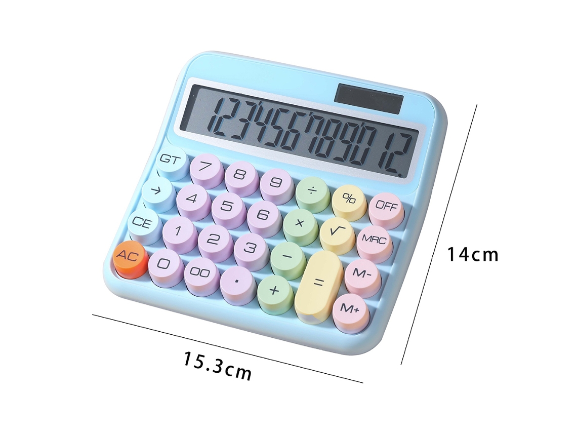 Calculadora Mecánica De 12 Dígitos, Pantalla Inclinada 15°, Teclas Grandes, Batería Solar, Bonita