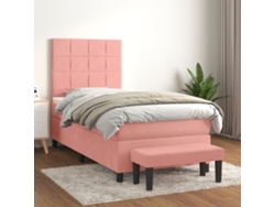 Cama Box Spring Con Colchón Terciopelo Rosa 90x190 Cm