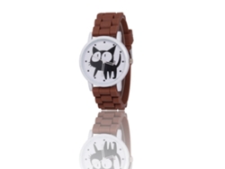 Reloj De Pulsera De Cuarzo Con Correa De Silicona Gatito Ojos Grandes Redondo Fashion Marrón