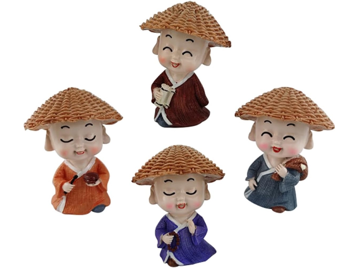 Juego 4 Figuras Monjes Resina Ligeras Portátiles Estilo Artístico Ideales Decorar Escritorio Hogar Regalo Como