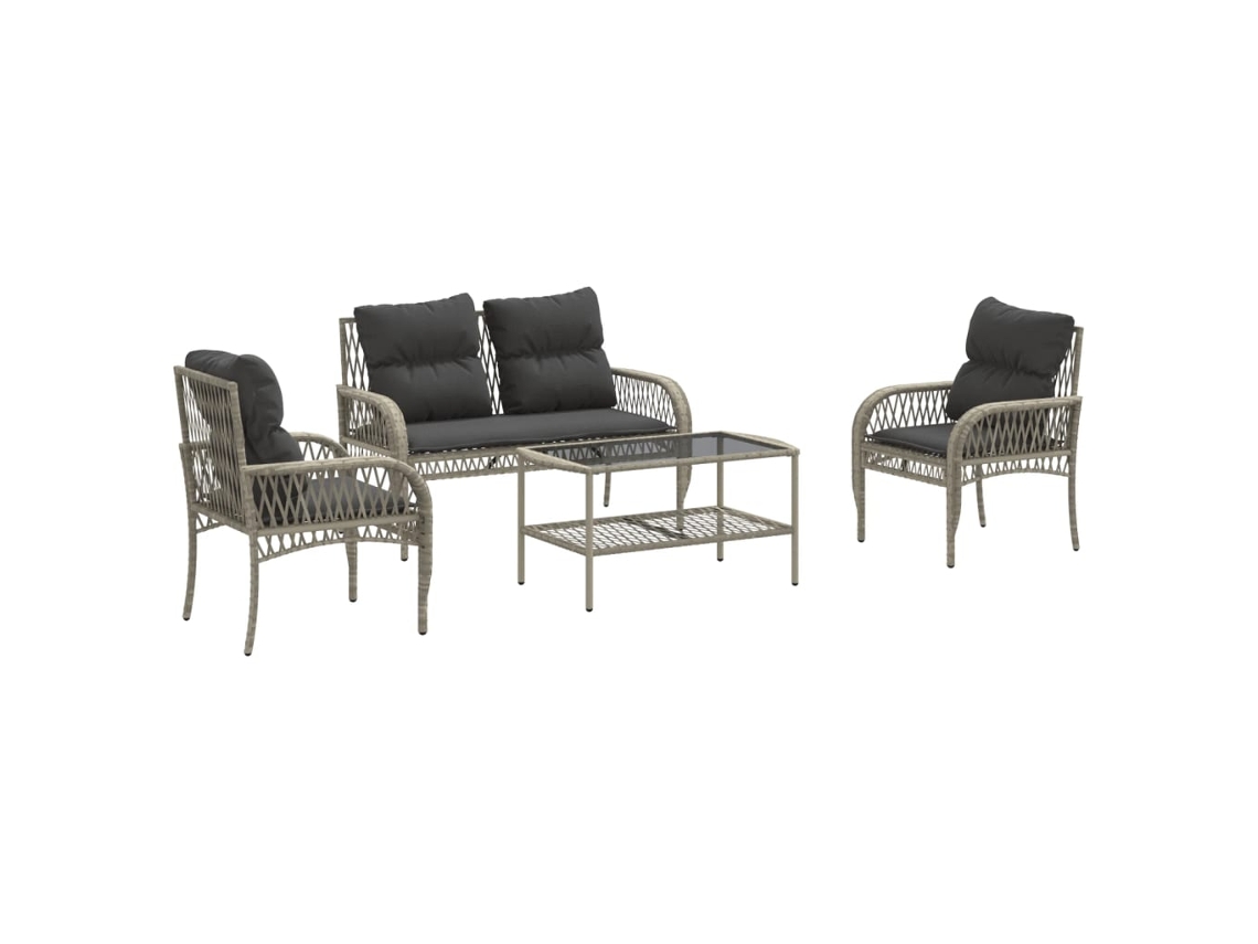 Maison Exclusive - Set De Sofás De Jardín 4 Pzas Y Cojines Ratán Sintético Gris