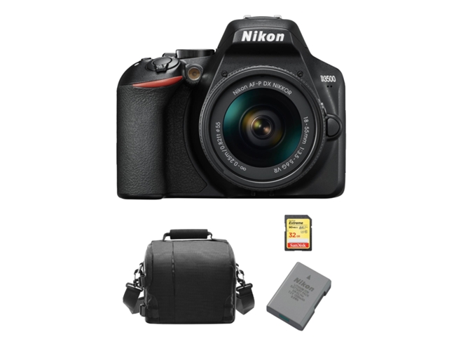 Kit Cámara Réflex NIKON D3500 AF-P 18-55mm F3.5-5.6G VR + 32GB SD + Bolsa + EN-EL14A