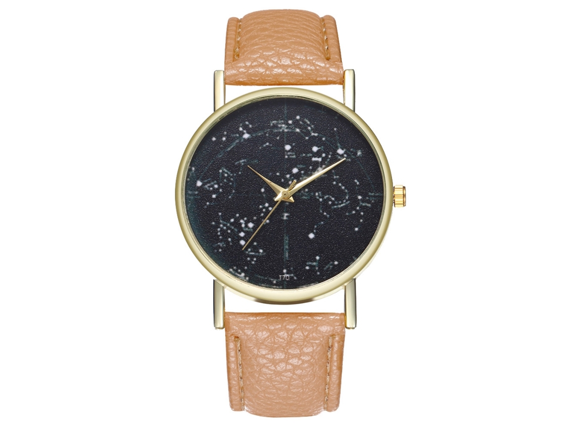 Reloj De Pulsera De Cuarzo Con Correa De Cuero Pu Para Mujer Y Hombre Dial Redondo (beige)