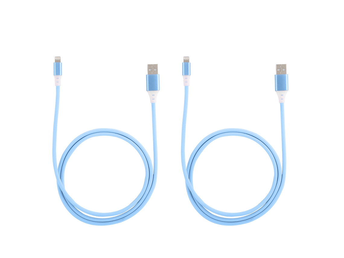 Cable De Carga (transferencia De Datos Con Luz Led) Para Teléfonos Apple, Cable De Alimentación Tpe Azul, Paquete De 2