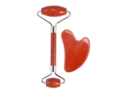 Set de rodillos de masaje facial de jade, reduce la hinchazón, apto para hombres y mujeres, rojo PANOONA