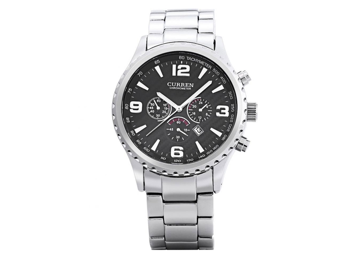 Reloj de cuarzo para hombre con correa metálica y esfera redonda, a la última moda.