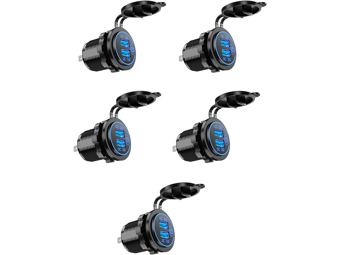 Cargador De Coche 5x Charge 3.0 Con Doble Puerto Usb, 12 V, 36 W E Interruptor Azul.