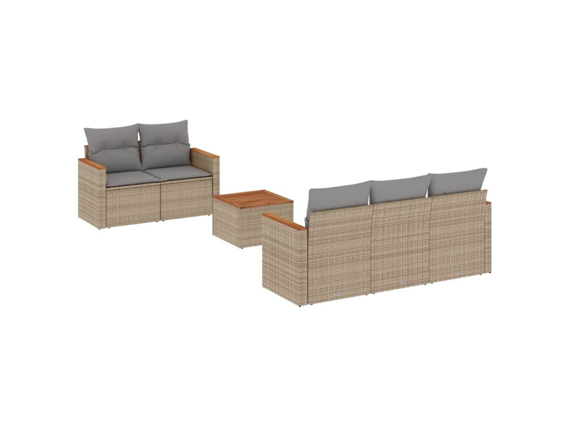 Conjunto de 6 sofás de jardín con cojines, mimbre, beige mixto, EXCLUSIVO DE LA CASA