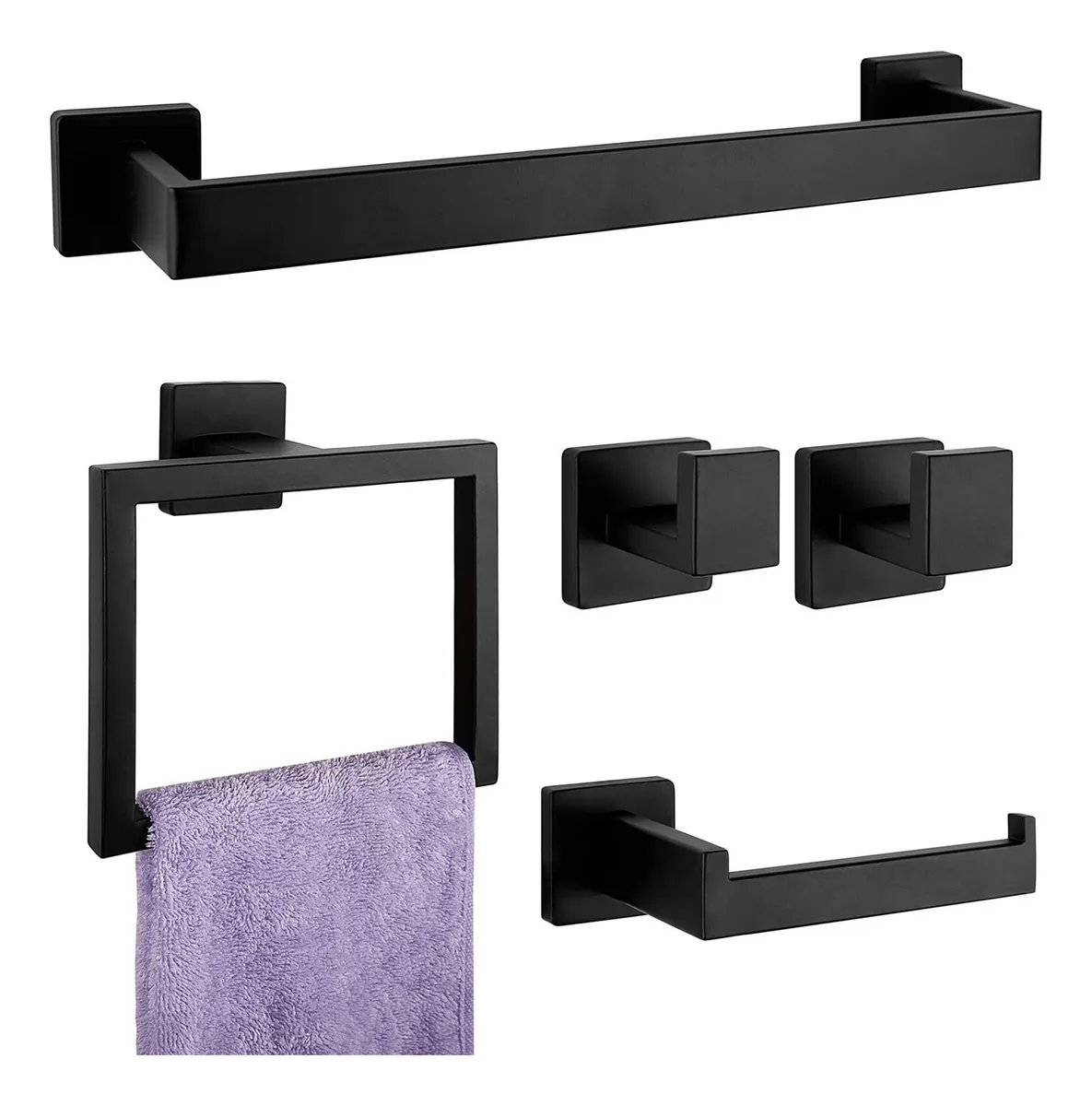 Juego de 5 accesorios de baño en negro mate vayotoy