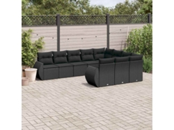 Conjunto de sofá de jardín de 10 piezas con cojines en mimbre sintético negro de DKD Home Decor