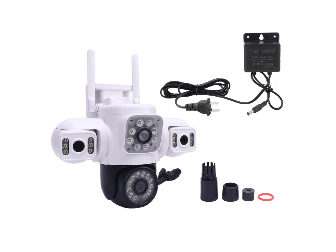 Cámara De Seguridad Exterior Inalámbrica Wifi Con Tres Lentes, Detección De Movimiento, Ip66, Hd, Para Hogar, Plug Ee.uu.