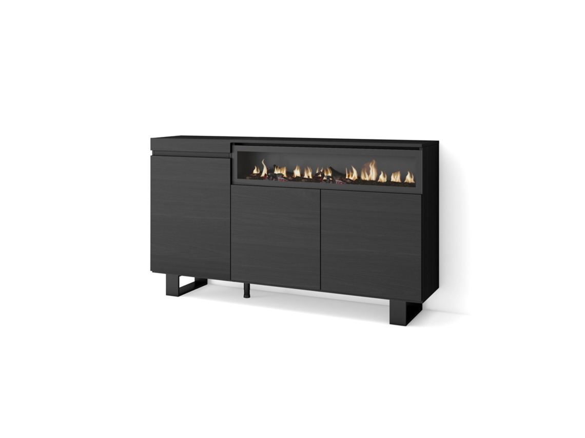 Aparadores para salón 150x87x35cm 3 Puertas Chimenea eléctrica Diseño industrial Negro