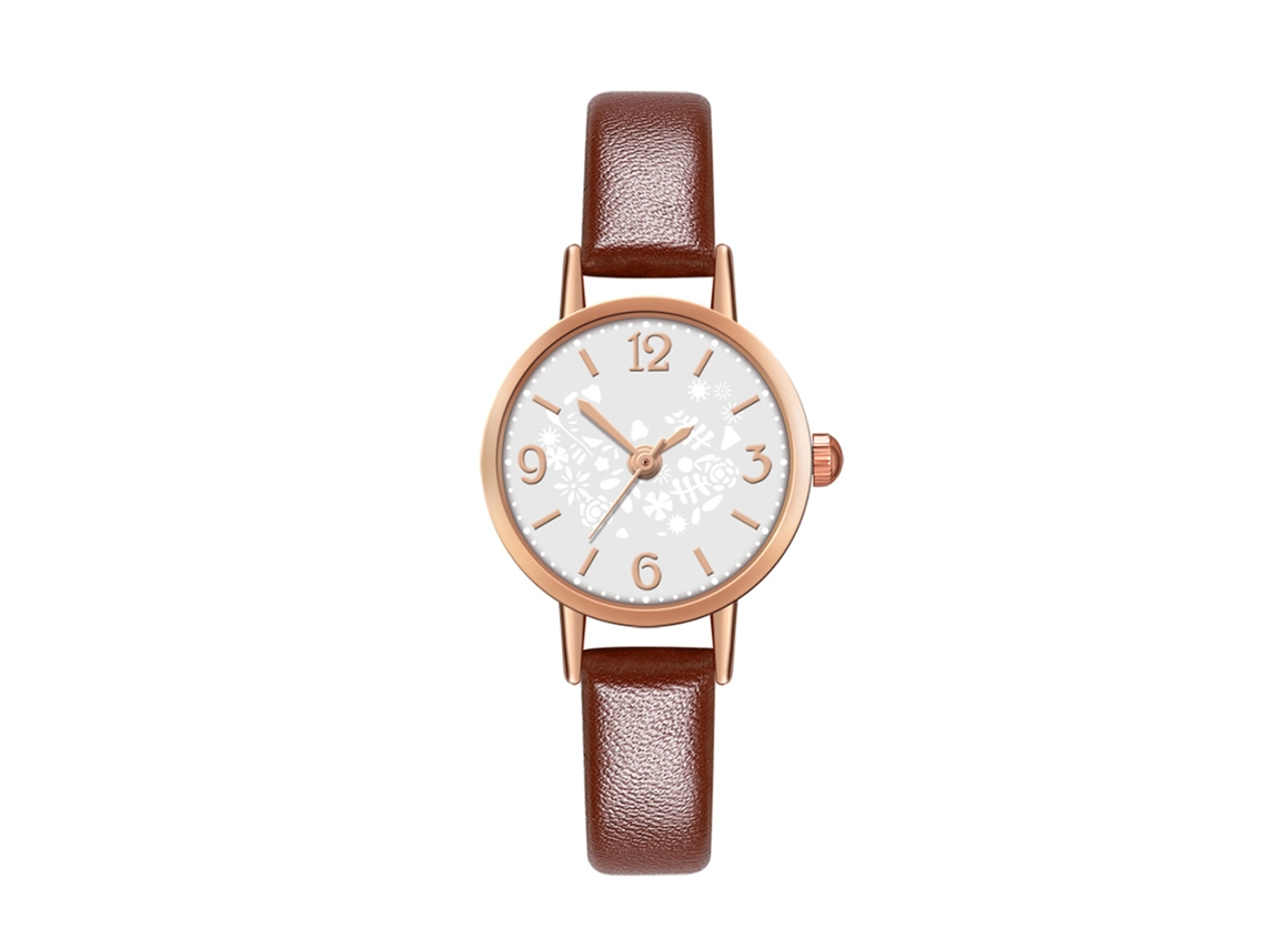 Reloj Unisex Analógico De Cuarzo Con Dial Redondo Correa Café Espejo Blanco