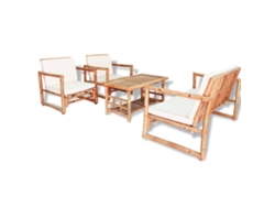 Conjunto 4 Peças Lounge P/ Jardim Com Almofadas Bamboo Dkd Home Decor