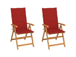 Sillas de jardín DKD Home Decor de 2 piezas con cojines rojos, teca maciza
