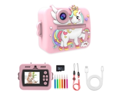 Cámara instantánea, cámara de impresión infantil con impresión, 4 rollos de papel y cartulina de 32 g (Unicornio rosa) Specment
