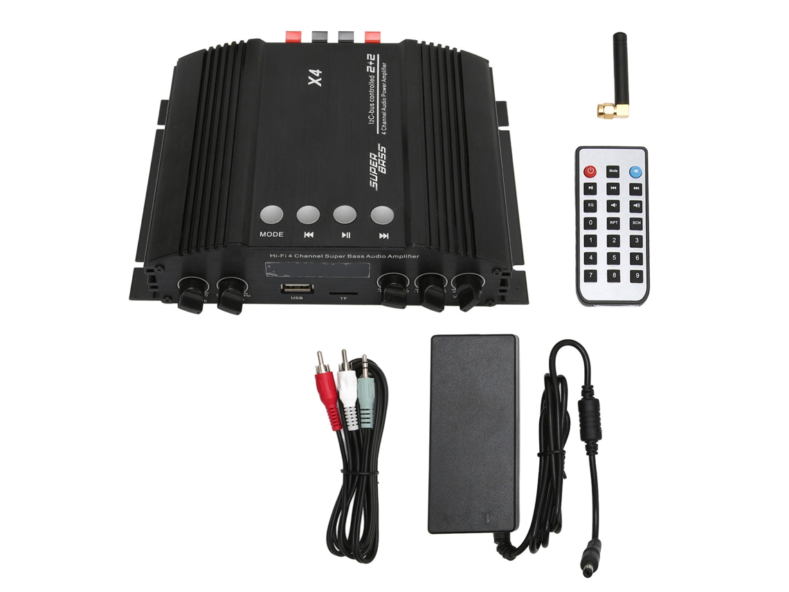 Amplificador Bluetooth con 4 canales estéreo y control remoto