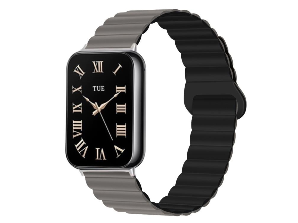 Bracelete Para Xiaomi Band 9 Pro / 8 Pro - Silicone Magnético Reversível - Fecho Duas Cores Cinza + Preto