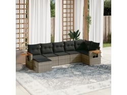 Conjunto de sofá de jardín de 7 piezas con cojines, mimbre gris, DKD Home Decor