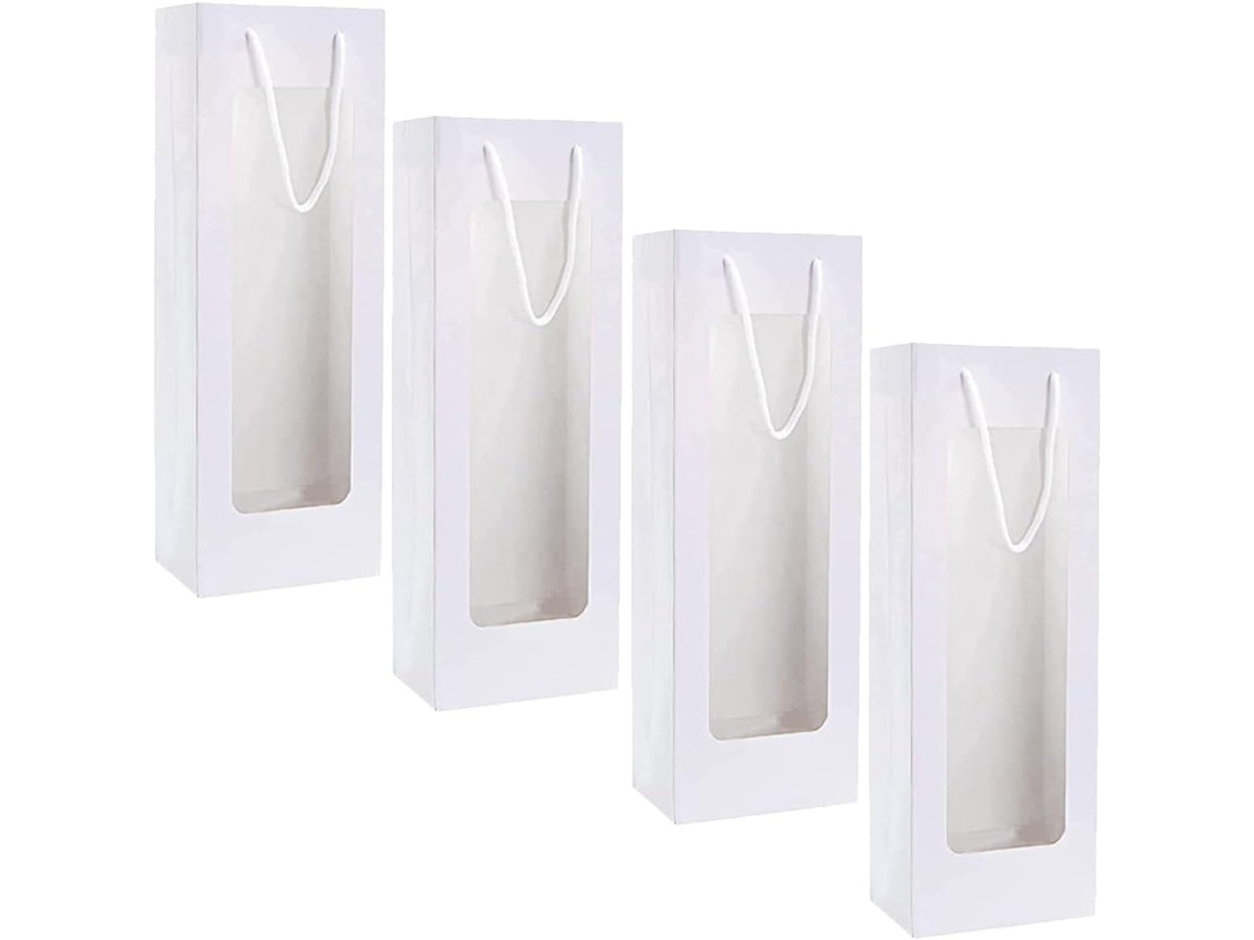 Juego de 4 bolsas de papel kraft para vino con ventana, para un elegante empaquetado de botellas, ideales para fiestas.