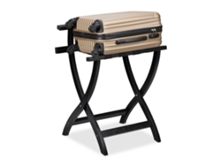 Relaxdays Soporte Para Maletas, Plegable, Protección De Pared, Madera De Pino, 75x60x41 Cm, Portamaletas Hotel, Negro